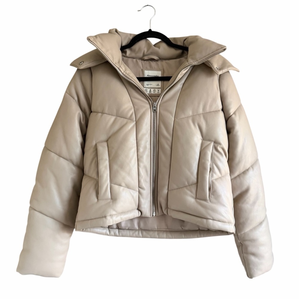 A&F Vegan Leather Hooded Mini Puffer Jacket